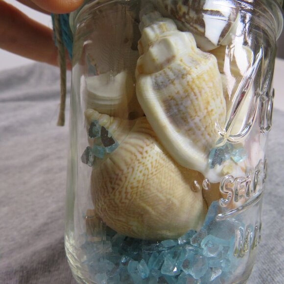 Jar of REAL sea shells with blue sparkly vase filler at bottom - Picture 8 of 8